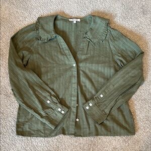 Madewell Olive Green Ruffled Collar Shirt
